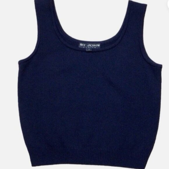 St. John Basics Women's Medium Navy Vintage Santana Knit Scoop Neck Tank Top - Picture 1 of 6